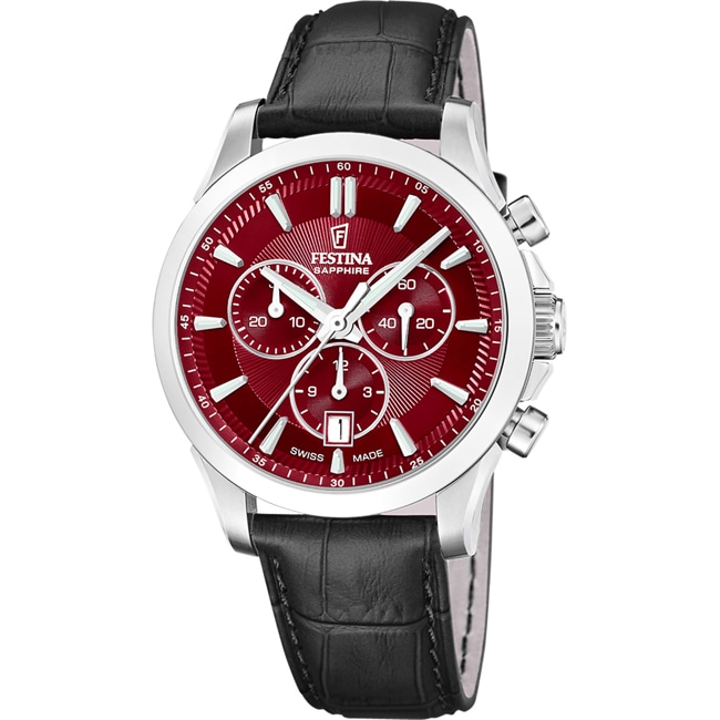 Festina Swiss Chrono Noir / Argenté & Rouge - F20094/6