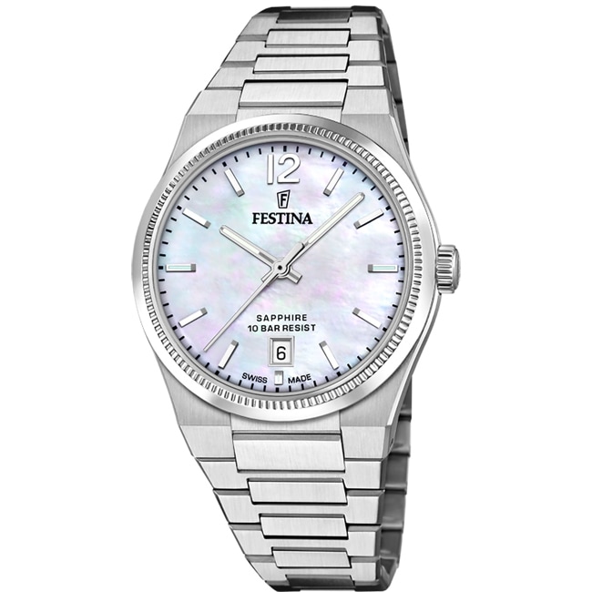 Festina Swiss Rivé Date 35mm Silbrig / Perlmutt - F20052/1