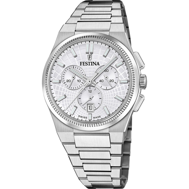 Festina Swiss Rivé Chrono 42 Silbrig / Weiss - F20059/1