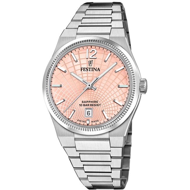 Festina Swiss Rivé Date 35mm Argenté / Rose - F20052/A