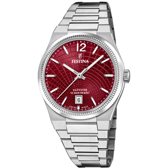 Festina Swiss Rivé Date 35mm Argenté / Rouge - F20052/9