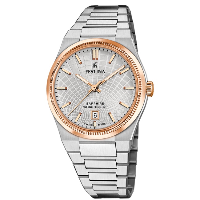 Festina Swiss Rivé Date 40mm Bicolor / Silbrig - F20065/1