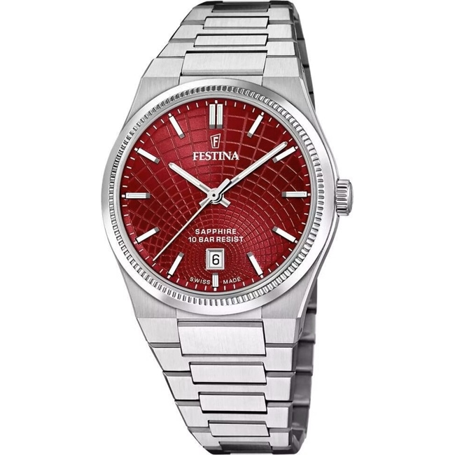 Festina Swiss Rivé Date 40mm Silvery / Red - F20051/7