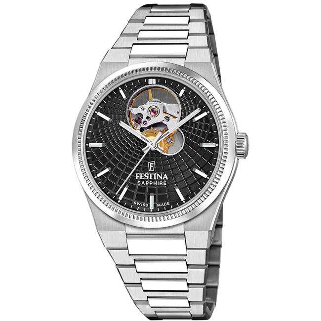 Festina Swiss Rivé Open Heart 35 Silbrig / Schwarz - F20054/6