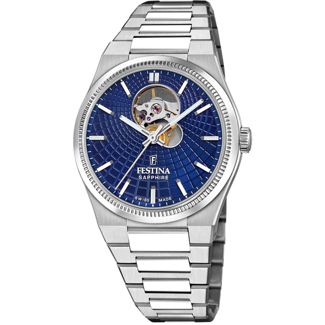 Festina Swiss Rivé Open Heart 40 Argenté / Bleu Festina Swiss Rivé Open Heart 40 Argenté / Bleu - F20053/2