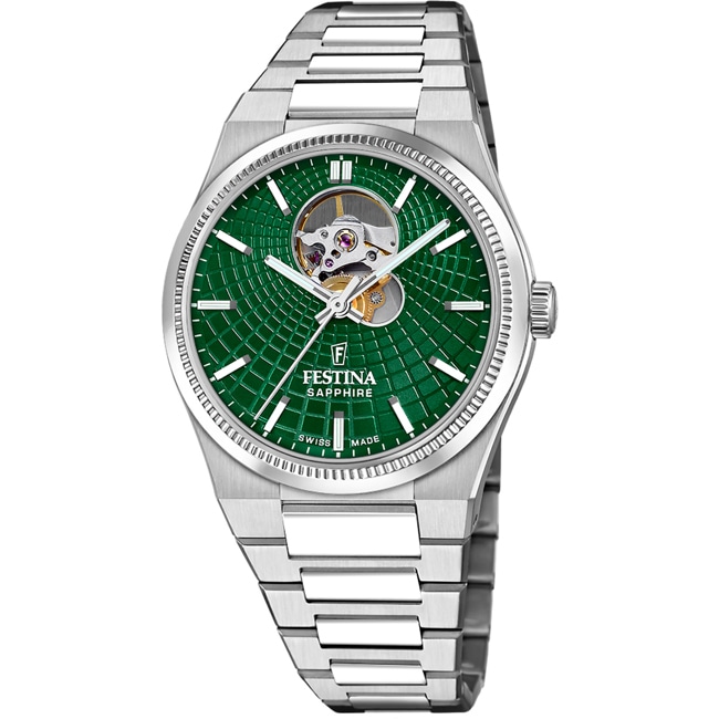 Festina Swiss Rivé Open Heart 40 Argenté / Vert Festina Swiss Rivé Open Heart 40 Argenté / Vert - F20053/3