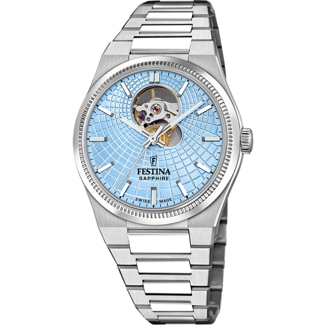 Festina Swiss Rivé Open Heart 40 Argenté / Bleu clair Festina Swiss Rivé Open Heart 40 Argenté / Bleu clair - F20053/5