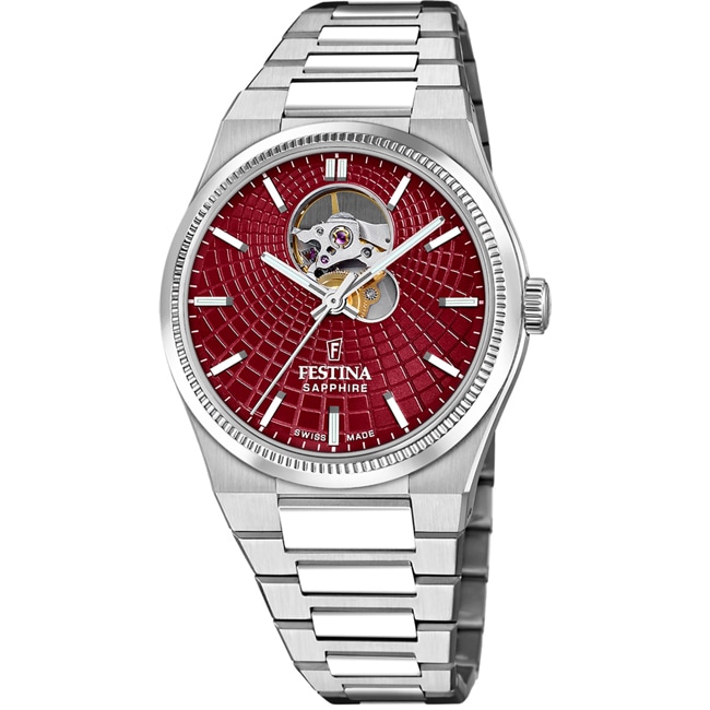 Festina Swiss Rivé Open Heart 40 Argenté / Rouge - F20053/7