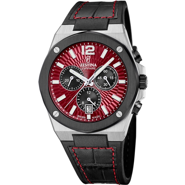 Festina Swiss Vallée Chronograph Black / Silvery & Red - F22003/5