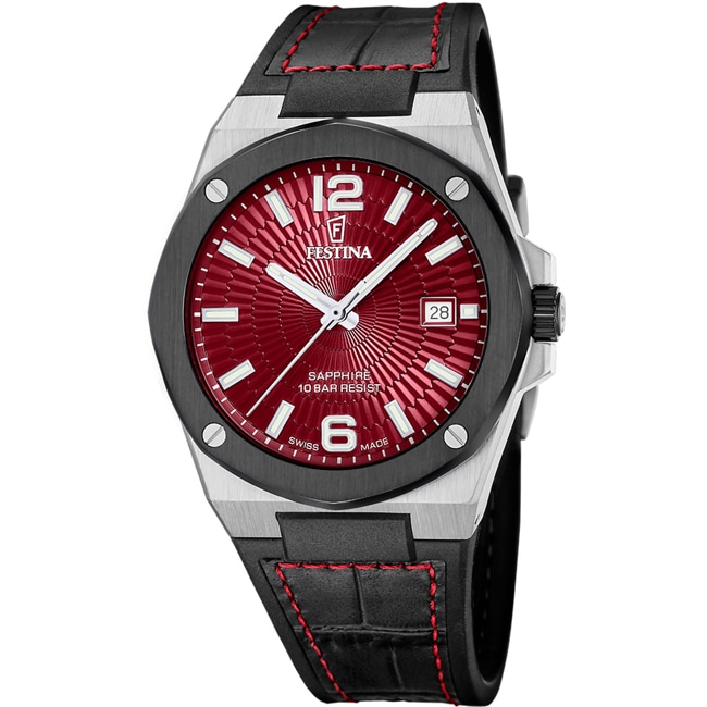 Festina Swiss Vallée Date Schwarz / Silbrig & Rot - F22001/5