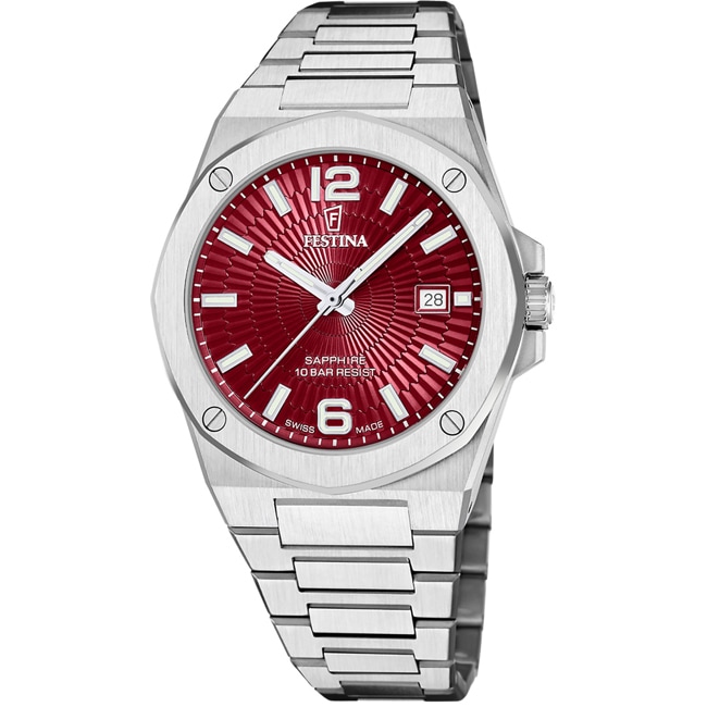 Festina Swiss Vallée Date Silbrig / Rot - F22000/5