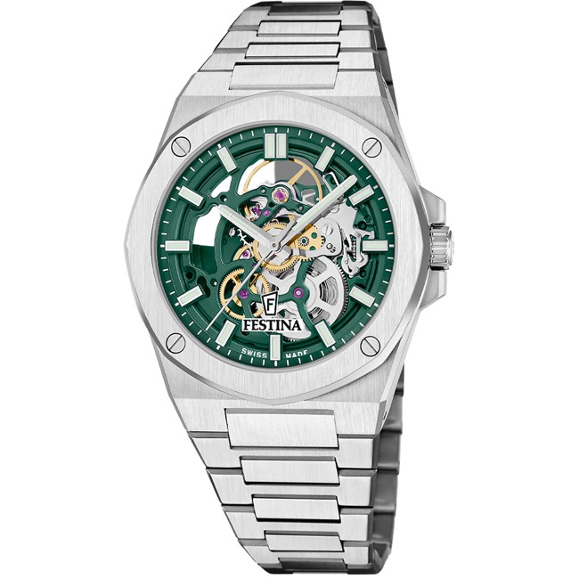 Festina Swiss Vallée Skeleton Silbrig / Grün - F22006/3