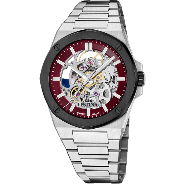 Festina Swiss Vallée Skeleton Silbrig / Rot - F22008/2