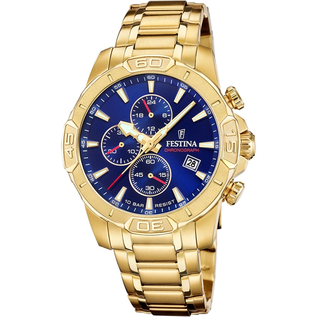 Festina Timeless Chronograph Goldig / Blau 45mm - F20705/3