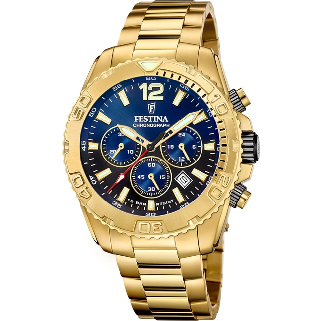 Festina Timeless Chronograph Goldig / Blau 45mm - F20684/2
