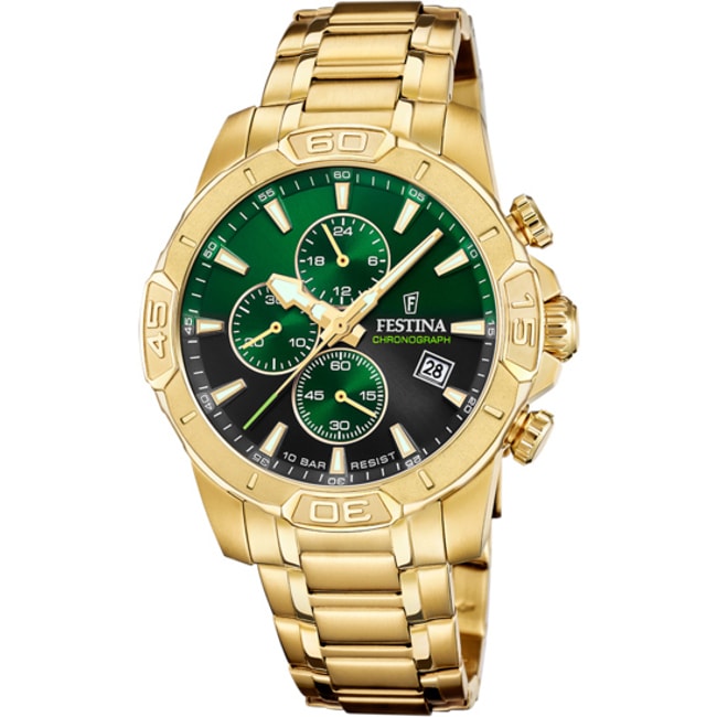 Festina Timeless Chronograph Golden / Green 45mm - F20705/6