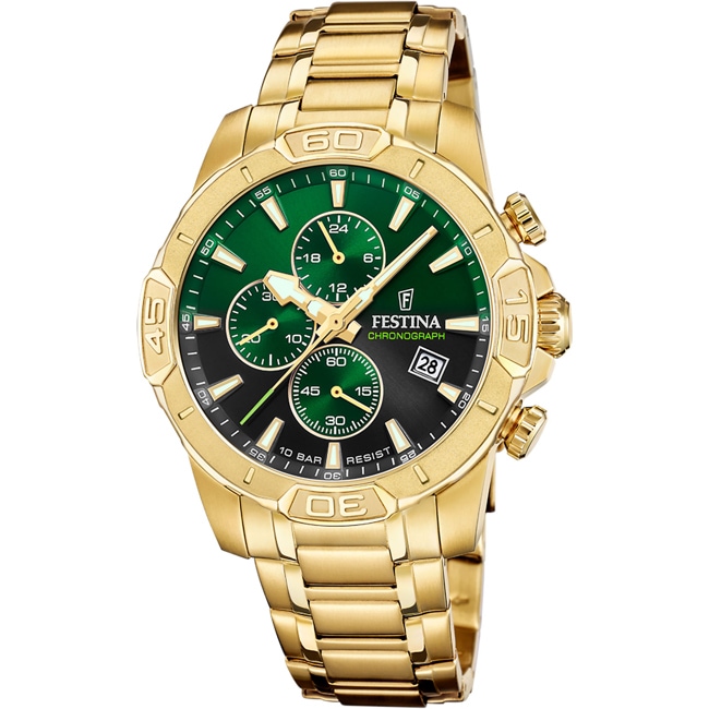 Festina Timeless Chronograph Golden / Green 45mm - F20705/6