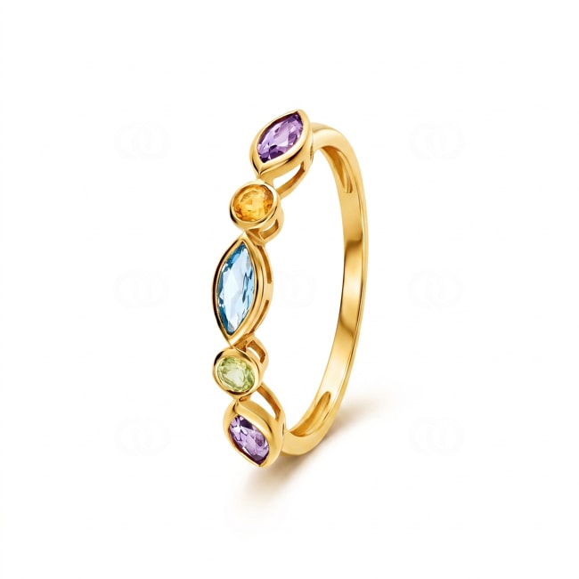 Five Stone Ring 375/9 K Yellow Gold with Fine Multi-Stones - 09FA618JV
