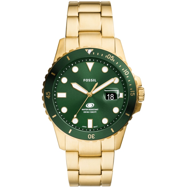 Fossil Blue Dive Date Goldig / Grün 42mm - FS6030