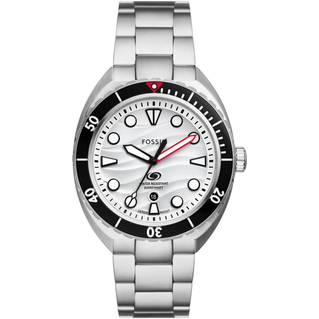 Fossil Breaker Date Silbrig / Weiss 42mm - FS6063