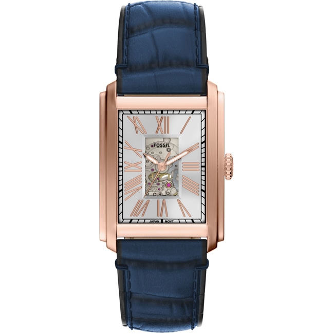 Fossil Carraway automatique en cuir bleu / rose & argenté 30mm - ME3274