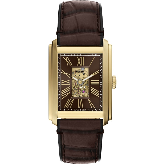 Fossil Carraway automatique en cuir brun / doré 30mm - ME3281