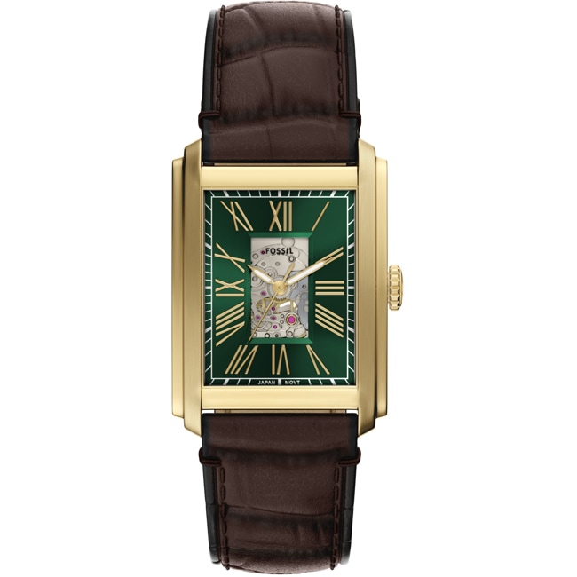 Fossil Carraway automatique en cuir brun / doré & vert 30mm - ME3271