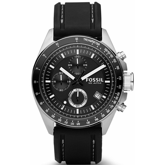 fossil men's ch2573 decker stainless steel chronograph watch with black silicon band
