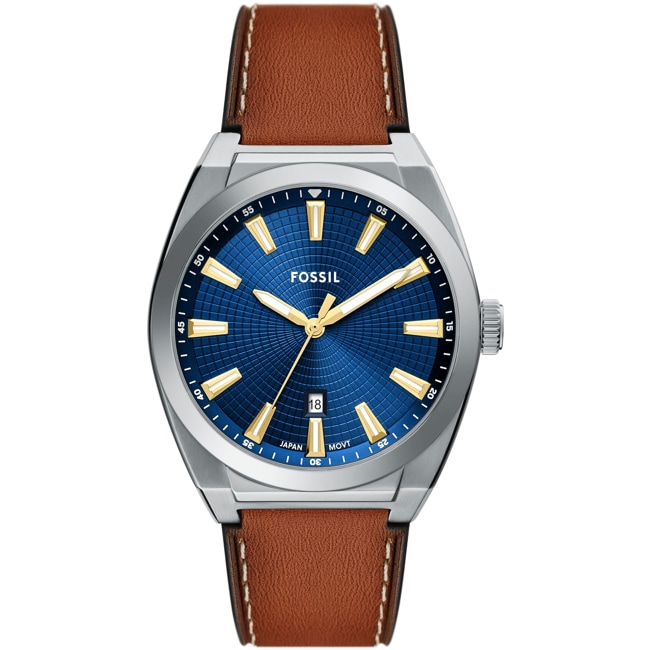 Fossil Everett Leder Braun Silbrig / Blau - FS6115