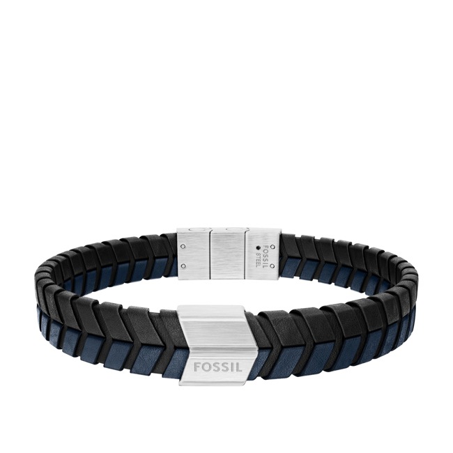 Fossil Geflochtenes Armband aus blauem und schwarzem Leder - JF04985040