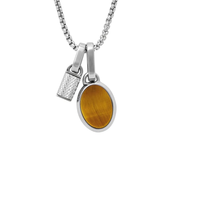 Fossil Collier pendentif Stones en œil-de-tigre et acier inoxydable - JF04852040