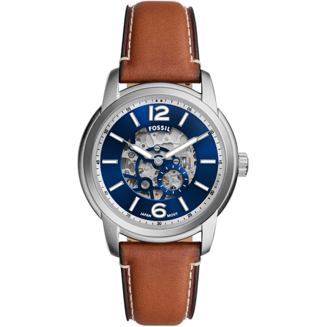 Fossil Heritage Leather Brown Automatic Silver / Blue - ME3263