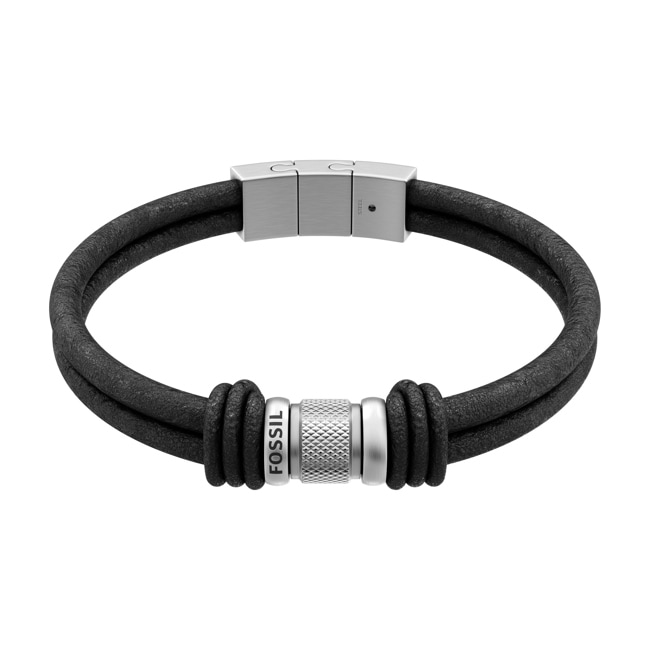 Fossil Machine Armband Rondelles mehrreihig schwarzes Leder - JF05008040