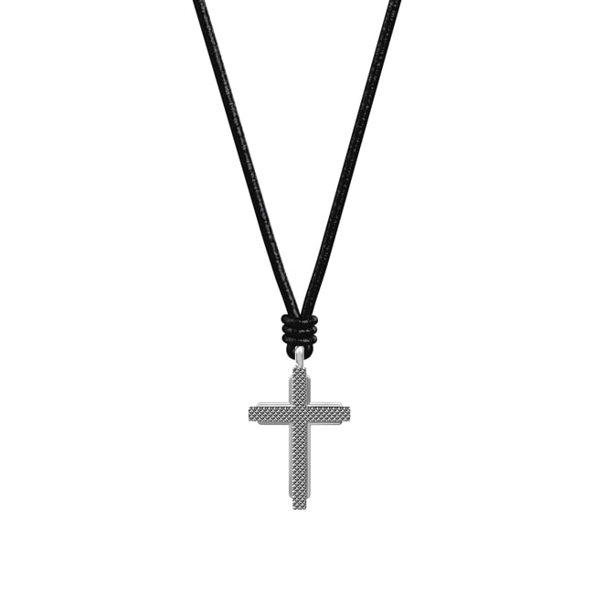 Fossil Machine Necklace Black leather cross pendant - JF05006040