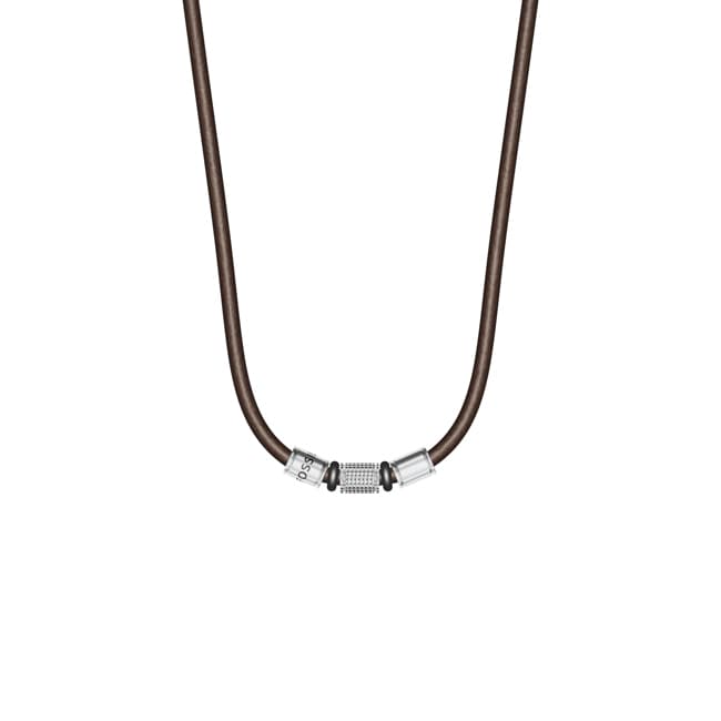 Fossil Machine Necklace with Rondelles, Brown Leather - JF05007998