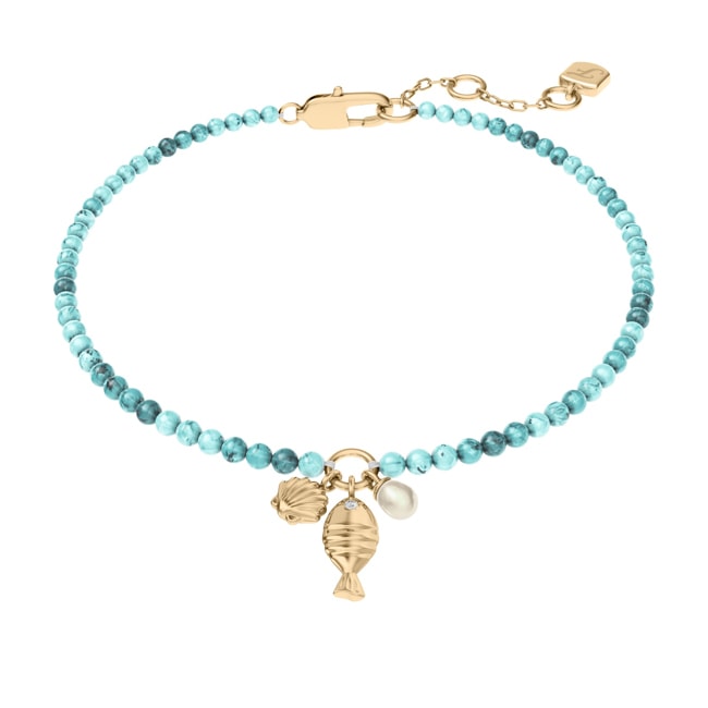 Fossil Sutton By The Sea Armband aus türkisblauen Acrylperlen mit Muscheln - JA7319710