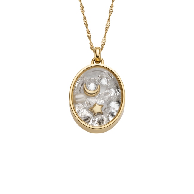 Fossil Sutton necklace Shaky Glitz pendant moon star stainless steel gold-coloured - JF04893710