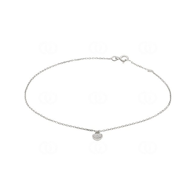 Chaîne de cheville argent 925 rhodié Cœur avec zirconia 26cm - 303215.1
