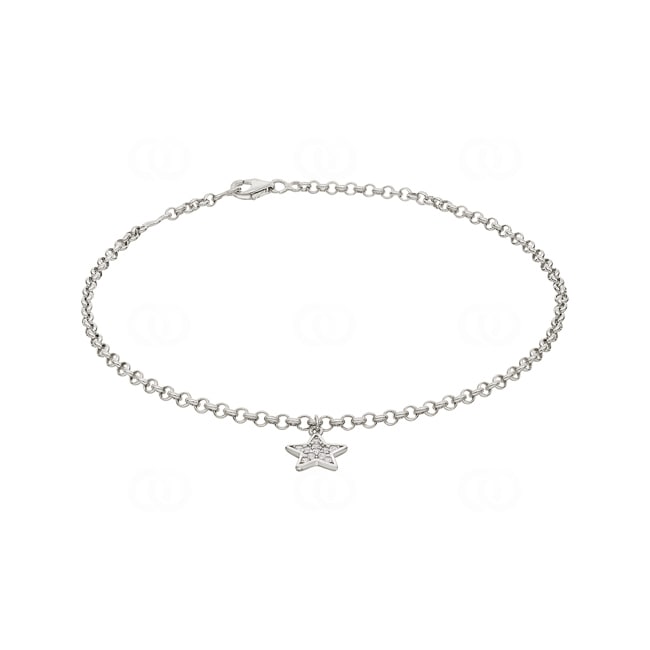 Chaîne de cheville argent 925 rhodié Étoile avec zirconia 26cm - 303385.1