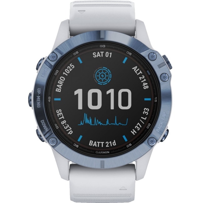 Garmin Fenix 6 Pro Solar Blau mit steinweissem Armband - 010-02410-19