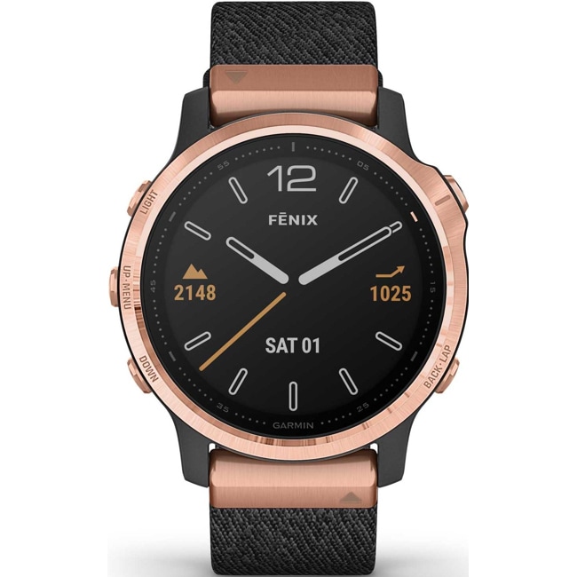 Garmin Fenix 6S Pro Sapphire Schwarz/Roségold, Nylon-Armband + Silikonarmband Schwarz - 010-02159-37