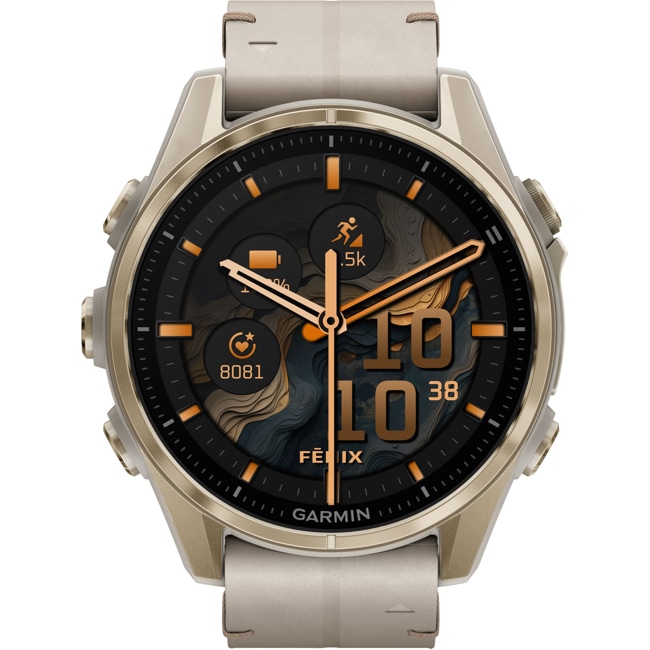 Garmin Fenix 8 - 43mm AMOLED Sapphire Softgold / Leder Kalkstein - 010-02903-40