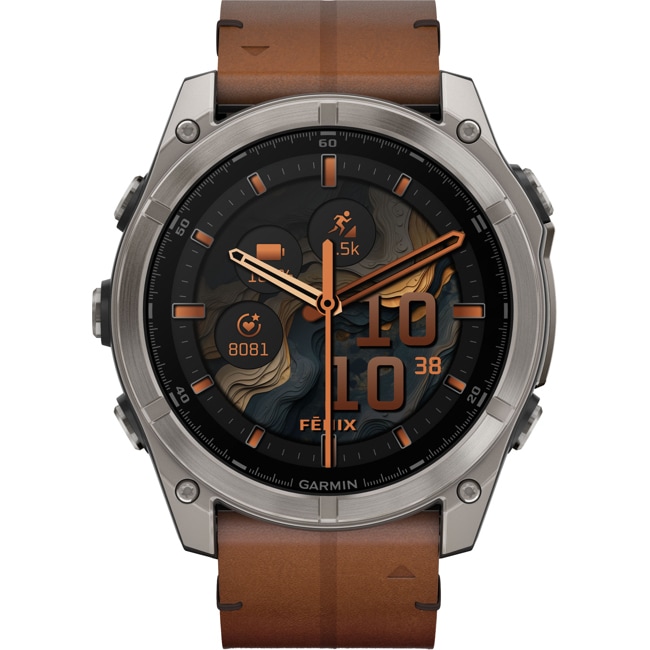 Garmin Fenix 8 - 51mm AMOLED Sapphire Graphite / Cuir marron Garmin Fenix 8 - 51mm AMOLED Sapphire Graphite / Cuir marron - 010-02905-40