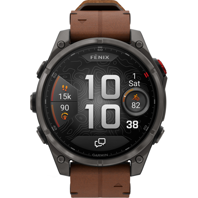 Garmin Fenix 8 Pro - 47mm AMOLED Sapphire Carbongrau / Leder braun - 010-03198-40