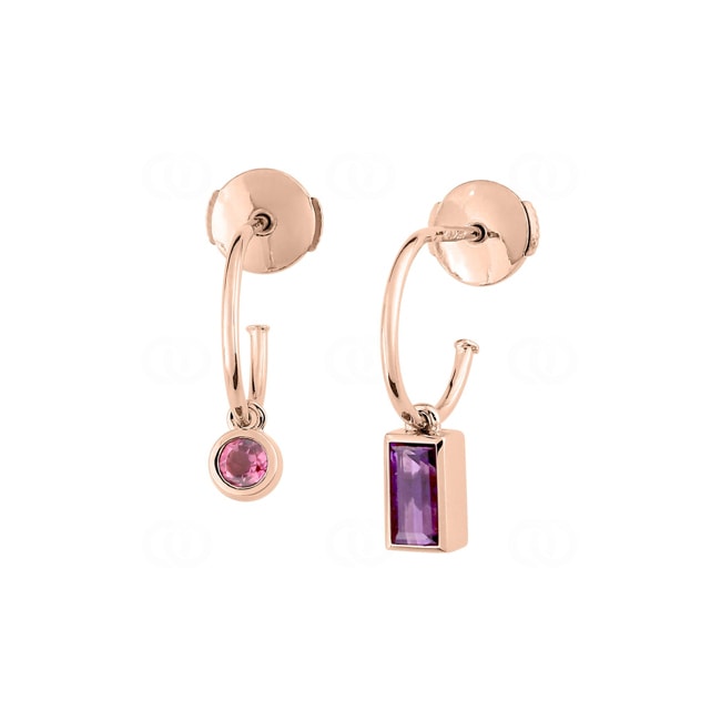 Halbcreolen 750/18 K Roségold mit Amethyst & rosa Turmalin Halbcreolen 750/18 K Roségold mit Amethyst & rosa Turmalin - J20009.B4