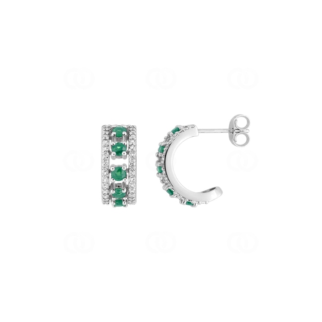 Halbcreolen 750/18 K Weissgold mit Smaragden & Zirkonia - 2.7343.E1