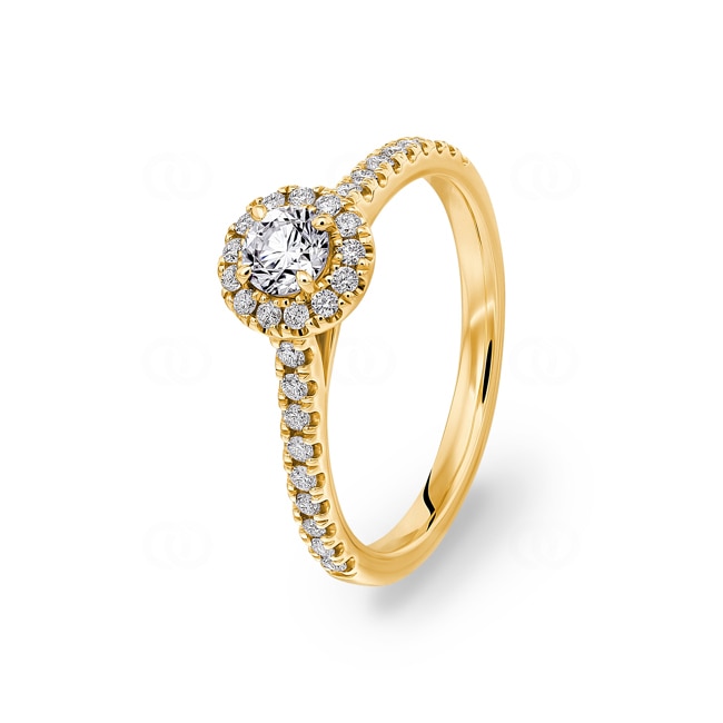 Bague diamant halo or jaune 750/18 ct 0.56 ct G/si - RI-6446-03-GG