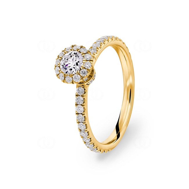 Bague diamant halo or jaune 750/18 ct 0.89 ct G/si - RI-6450-03-GG