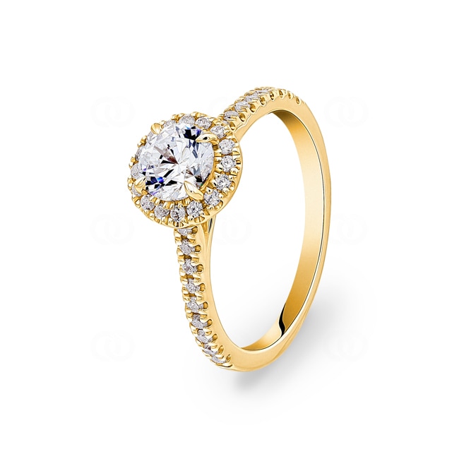 Bague diamant halo or jaune 750/18 ct 0.99 ct G/si - RI-6444-03-GG