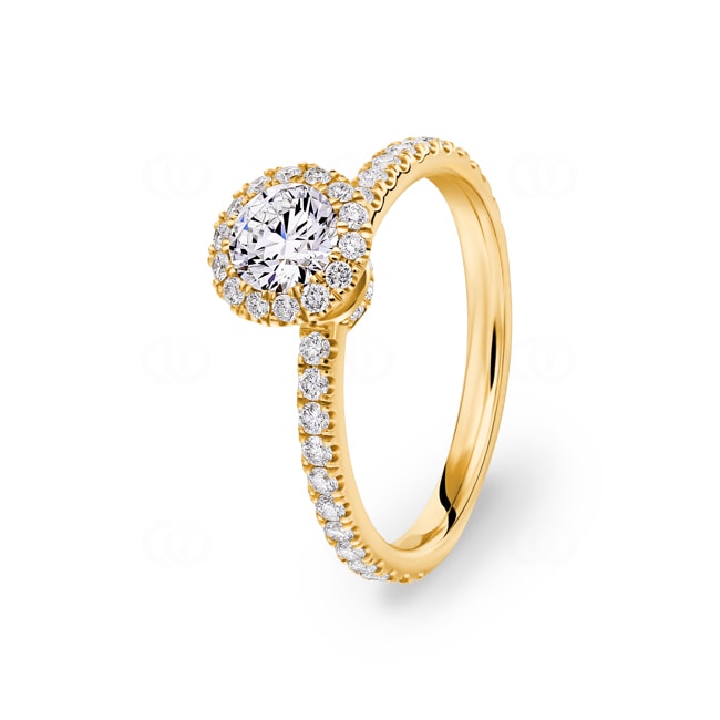 Bague diamant halo or jaune 750/18 ct 1.11 ct G/si - RI-6449-03-GG